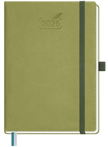 BEZEND Kalender 2026 Buchkalender A5 1 Woche 2 Seiten | Terminplaner 2026 Wochenplaner mit 100 g/m² Papier & Monats-Register | Planer & Terminkalender mit PU-Leder Hardcover - Kiwi