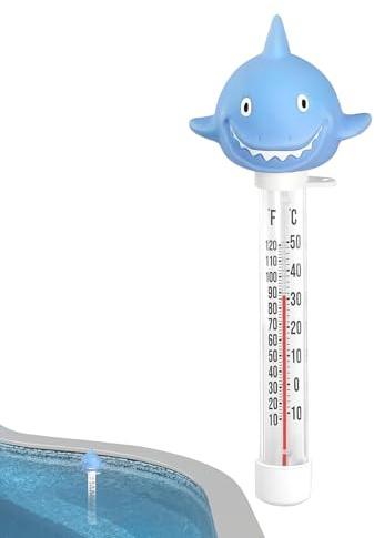 Schwimmendes Poolthermometer - Swimmingpool -Thermometer | Thermometer wasserdicht | Großes schwimmendes Poolthermometer | Temperaturmesser Cartoon Hai -Form mit Schnur zum Schwimmbad