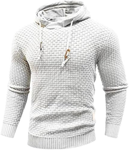 PADOLA Felpa con Cappuccio Uomo Maglione a Quadri Jacquard Manica Lunga Pullover Casual Autunno Inverno Morbido e Comodo(XXL,Bianco)