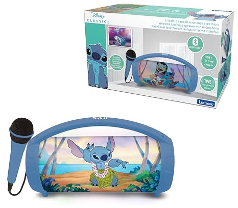 Lexibook, Stitch Enceinte Karaoké Bleue, BTP585DZLXB | Stéréo, mic, ports USB & SD, Batterie rechargeable, poignée