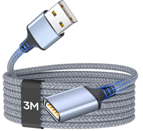 Zestiq USB Verlängerung Kabel 3M, USB 2.0 Verlängerungskabel Typ A Stecker auf A Buchse Datenübertragung Verlängerungskabel für Kartenlesegerät,Tastatur, Drucker, Scanner, Kamera