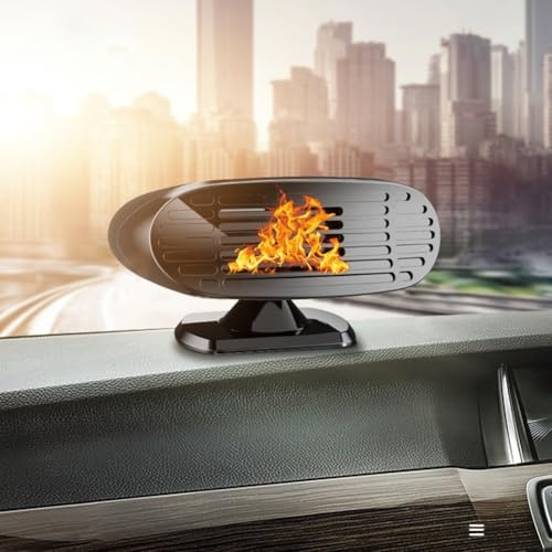 HpLive 12V/24V Autoheizung, 150W Lüfter mit 360° verstellbarem Sitz für Scheibenentfrostung und Kühlung, für PKW & LKW, Schwarz(24V)