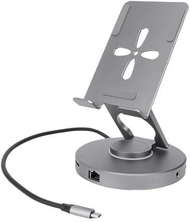 XUMIUZIY Estación de Acoplamiento USB C, Soporte de Aluminio 11 en 1 con Lector de Tarjetas Conector de Sonido de 3,5 Mm USB 3.0 100 W PD, para Tabletas, Portátiles, Consolas de Juegos