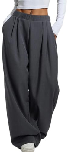 ticticlily Pantalon Femme Fluide Baggy Jambe Large Droit Taille Haute Elastischer Pantalons Ample Chic et Elegant Décontracté de Casual Travail