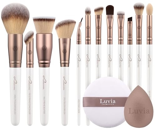 Luvia Ultimate Glam Kit de 14 pinceaux de maquillage végétaliens avec éponge mélangeur et tampon en poudre pour fond de teint, blush, surligneur et fard à paupières