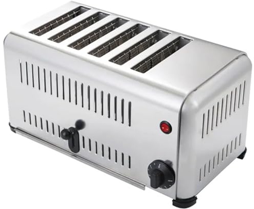 Tostadora comercial de 6 rebanadas, panificadora de acero inoxidable cepillado de 2500 W, ranuras extra anchas, apertura manual, bandeja recogemigas extraíble, ajuste de cinco velocidades, para rest