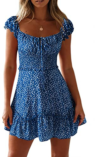 Cicy Bell Abito Estivo da Donna Sexy con Stampa Floreale, Blu, L