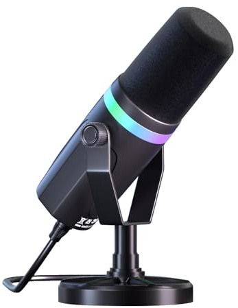 TECKZOON Dual Interface Microphone with RGB Breathing Light and Real-time Monitoring, 192KHz/24Bit, XLR/USB Dynamic, 360° Flexible All-Round Recording, Desktop Set for Gaming, Streaming, Karaoke