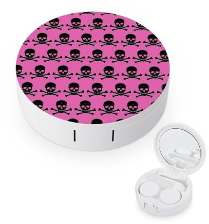 fkgvwo Contact Lens Case Pink Black Skull Contact Lens Box Travel Kit Portable for Travel & Home