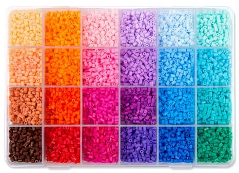 MUNUOSIKEJI 2.6mm Mini Bügelperlen Set – 10000 Steckperlen, 24 Farben im Sortierbox mit Komplettem Zubehör & Vorlagenbuch für Kreative Pixel-Kunst