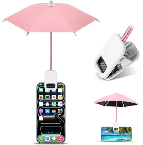 Phone Umbrella, UPF 45+ Clip-On Phone Umbrella Mini Tanning Cellphone Sun Shade Screen Protector for iPhone iPad Laptop Kindle Outdoor Travel Camping Beach Pool Sunshade Anti-Glare UV Protection