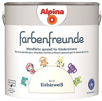 Alpina Farbenfreunde – Nr. 21 Eisbärweiß – Wandfarben speziell für Kinderzimmer – frei von konservierungs- und lösemittelfrei – für ein gesundes und behagliches Raumklima – 2,5L