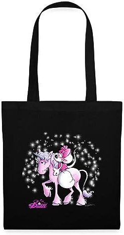 Spreadshirt Diddl Diddlina Reitet Auf Einhorn Lalunaly Einkaufstasche, One size, Schwarz