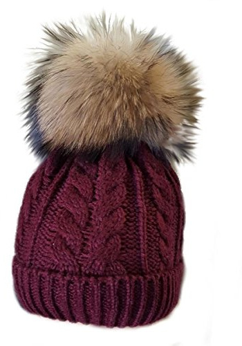 MERRYLAND Echtfellbommel Pudelmütze ECHTFELL Bommelmütze Real Fur Fellbommel Mütze Echt Fell Strickmütze Bommel Pelzbommel Waschbär Raccoon Pelz