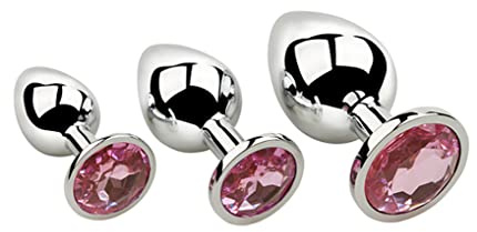 Analplug Set, Edelstahl Anal Plug Set Metall Sex Spielzeug Anal Butt Plug mit Kristall, Analplugs 28mm-34mm-40mm Edelstahl Anfänger Sexspielzeug für Frauen, Paare, Männer/Pink S M XL Analplugs