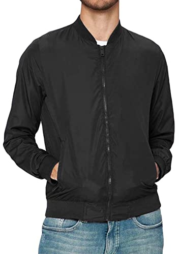 BRAVE SOUL Mens Bomber Jacket Full Zip 100% Polyester Long Sleeve Outdoor Jacket for Men UK, Black Colour, Size: S