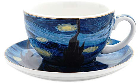 Coffeezone Vincent Van Gogh Art The Starry Night Porcelain Latte Art Coffee Cup Saucer (Latte 10 oz)