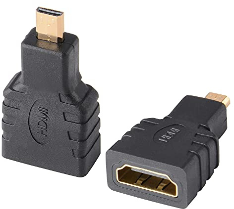 J&D Adattatore Micro HDMI a HDMI, Connettori Placcati in Oro, Femmina a Maschio, Convertitore Compatibile con Smartphone e Fotocamere, 2 Pack
