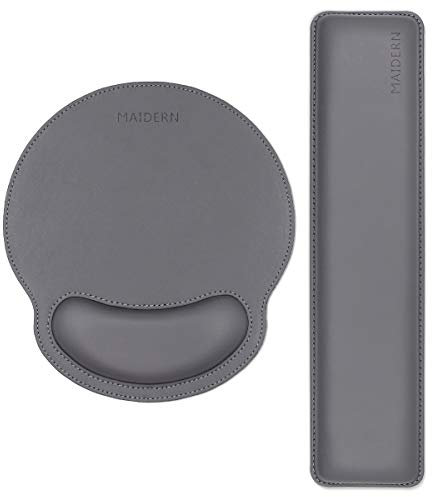 MAIDERN Tappetino per mouse ergonomico in pelle Supporto per polso e supporto per tastiera per tastiera con supporto antiscivolo Memoria riempita - Grigio