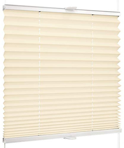 SchattenFreude Basic Klemmfix-Plissee für Fenster | Mit Klemm-Haltern | Ohne Bohren | Creme, Breite: 135cm x Höhe: 130cm