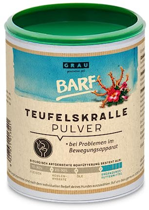 GRAU - das Original - 100 % reines Teufelskralle Pulver, für Sehnen und Bänder, Gelenkpulver zur Unterstützung der Beweglichkeit & Gelenkfunktion1er Pack (1 x 300 g), Ergänzungsfuttermittel für Hunde