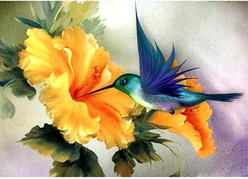 YEESAM ART DIY Ölgemälde Malen nach Zahlen Erwachsene Kinder, Kolibri Gelbe Blume Zahlenmalerei ab 5 Öl Wandkunst (Gelbe, mit Rahmen)