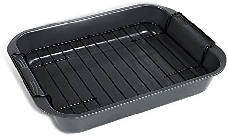 kitCom Bakeware Nonstick Roaster, Nonstick Roasting Pan with Rack, Great For Roast Chicken, Roasts And Turkeys - 15 Inch x 11 Inch (5.8 QT), Gray