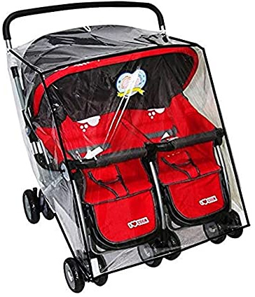 Habillage pluie universel pour poussette jumeaux côte à côte Housse de pluie imperméable Double Housse de Capuche en PVC transparent imperméable à la poussière et au vent pour poussette double landau
