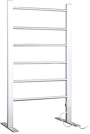 Scaldasalviette Elettrico, Portasciugamani Termoarredo Elettrico Autoportante da 100 W per Bagno, Porta Asciugamani Riscaldato Argento in Lega di Alluminio A 6 Barre, 520X350x900mm