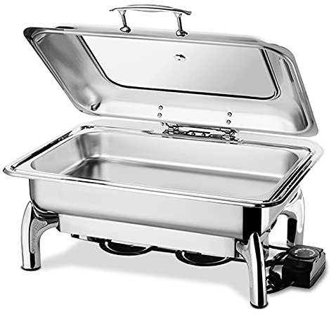 YAOYAOO Marmite Chauffante Traiteur, Chauffe-Plat INOX Chafing Dish 9L, Commercial Chafing Dish Buffet, Alcool et Chauffage Électrique Buffets Conteneur Isotherme avec Couvercle Visuel