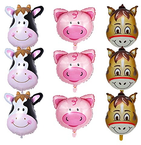 9-teiliges Party-Ballon-Set mit Bauernhoftieren, Schwein, Kuh, Pferd, Esel, Folienballon für Geburtstag, Babyparty, Bauernhof, Motto-Party-Dekorationen