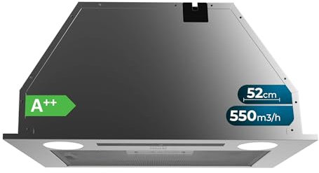Cecotec Cappa Incasso 52 cm Bolero Flux IT 525500 Inox A++. Motore 70W, 3 Livelli Potenza, Basso Consumo, Finitura Inox, Aspirazione 550m³/h, Touch, Booster, Luce, Filtro a Carboni Attivi