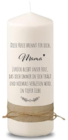 Villa Rosa Lotta – Trauerkerze Grabkerze Senta Mama mit Spruch I 20 cm hoch & 7 cm Durchmesser | Andenken an Verstorbene I Trauergeschenk, Grablicht, Grabschmuck | Sternenkinder Andenken Trauer