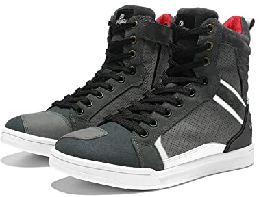 BORLENI Bottes de Moto pour Hommes, Chaussures de Moto décontractées antidérapantes, Chaussures de Protection de Motocross Gris 43