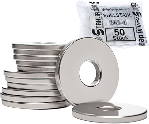 Stahlia Unterlegscheiben M8 Karosseriescheiben 8,4 x 20 mm Edelstahl V2A (50 Stück) DIN 9021 Beilagscheiben Distanzscheiben Kotflügelscheiben große U-Scheiben