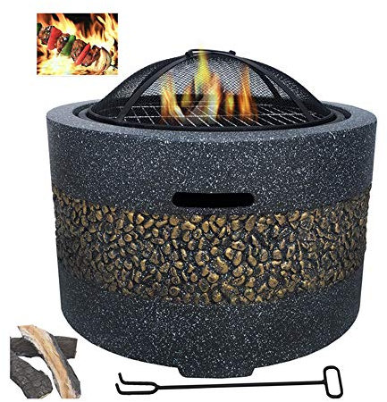 ZAANU Tavolo Rotondo per Griglie per Barbecue, griglia per Barbecue a Legna, braciere per Barbecue all'aperto, con Schermo a Rete, Scintilla e Gancio di Sollevamento e Copertura