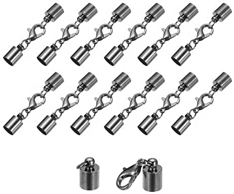 sourcing map 20 Stück Kettenverschluss 6mm Endkappen mit Hummerverschluss Klammern Endkappen Schmuck Verschluss für DIY Schmuckherstellung Leder Armbänder Selber Machen Metallisch Schwarz