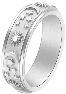 Whoiy Edelstahl Trauringe Eheringe mit Gravur Personalisiert 6MM Unisex, Sonne und Mond Anti-Angst Spinner Ringe Silber Eheringe Partnerringe Größe 62 (19.7)