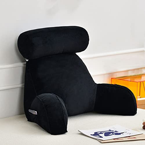 DOKLY Lesekissen,Stützkissen,Bücherkissen,Nackenkissen,Erwachsene Rücken Ruhe Lounge Kissen,mit Armlehne & Abnehmbarer Nackenrolle,Ideal für Lesen,G-black-75×40×40 (with Round Pillow)