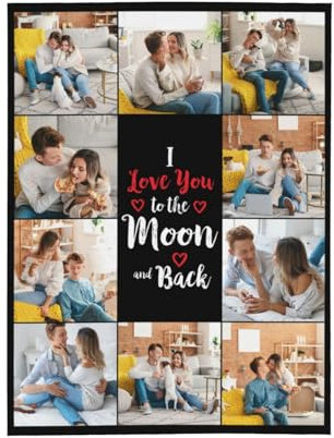 Personalisierte Collage-Decke mit Foto und Text, Personalisierte Fotodecken, Individuelle Überwurfdecken, Personalisierte Geschenke für Erwachsene, Kinder, Familie, Hunde, Haustiere, 10 Fotos