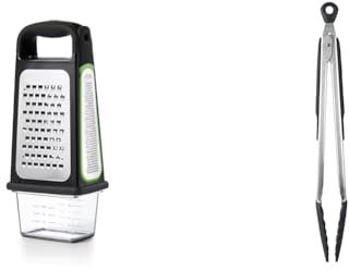 OXO Good Grips Box Grater with Removable Zester, Black & 1101980 Good Grips Locking Tongs with Silicone Heads, Black, 12 inch