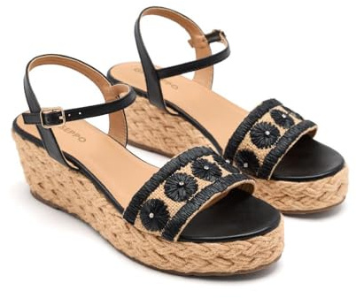 GIOSEPPO CANDIA, Sandali con zeppa Tipo Espadrillas Donna, Nero, 39 EU, Nero, 39 EU