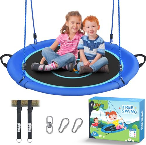 Hapfan 40 Saucer Tree Swing for Kids and Adults, Disc Round Swing for Kids Outdoor with Swivel, UV-Resistant Textilene Fabric, 700 lb Weight Capacity, 9.8 FT Hanging Straps, 2-Year Warranty (Blue)
