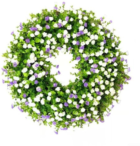 Entgoinggo Tür-Blumenkranz, künstlicher Ranunkel-Blumenkranz, 30 cm Kranz, Bauernhaus-Dekoration für Zuhause, Innen- und Außenbereich, Party, Hochzeitsdekoration (lila und weiß)