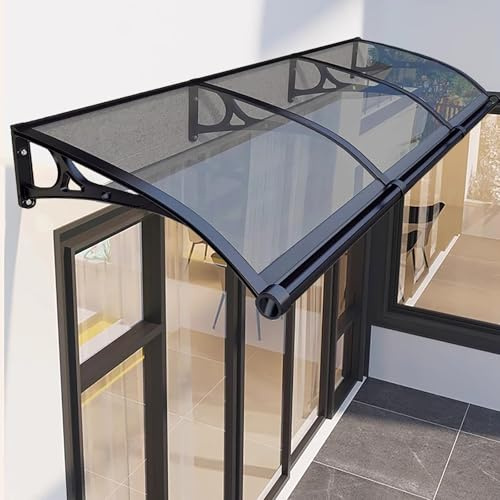 Auvent de porte extérieure pour porte d'entrée – Protection contre les UV, la pluie, la neige – 119,4 x 400 cm – Support en aluminium gris