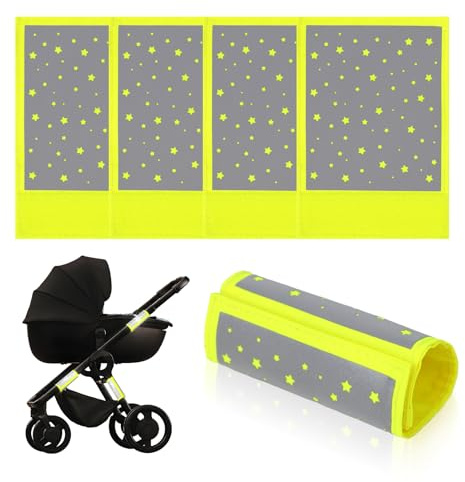 5 Stück Reflektoren Kinderwagen – Universal Reflektor Kinderwagenmit Klettverschluss für Buggy, Fahrräder, Anhänger und mehr, Meteor Motiv, Neon Gelb Neon Yellow