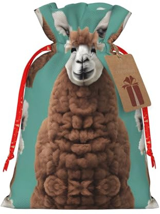 HJLUUFT Jutebeutel mit Alpaka-Lama-Druck, Weihnachts-Geschenktüte mit Kordelzug und Geschenkanhänger, Hochzeit, Weihnachten, Partygeschenk
