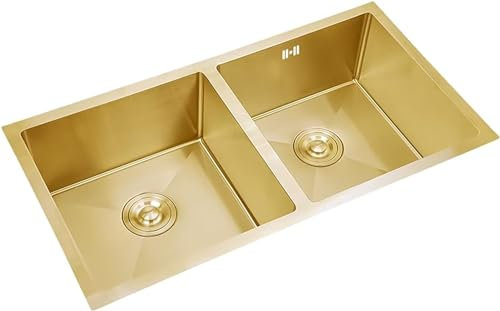 CWCQGH Fregadero de Cocina de Acero Inoxidable de Doble cubeta Dorado con 2 escurridores Dorados y Kit de Montaje Adecuado para Cocina, Comedor Múltiples Opciones de Paquete(80 45cm Gold a)