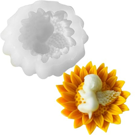TheStriven 3D Engel Silikon Kerzenform Engel Baby Silikon Form Silikonformen Gießformen Ostern DIY 3D Engel Form 3D Kerzenform Blume Kerzengießformen für Gipsformen zum Gießen (B)
