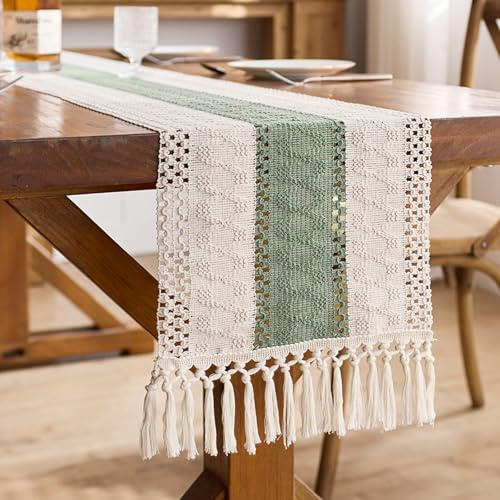 Yosiio Tischläufer in Grün, Salbeigrün Käsetuch, Seihtuch für Tischdeko - Boho Tischdecke für Hochzeit, Party, Geburtstag Dekoration 30 x 140 cm